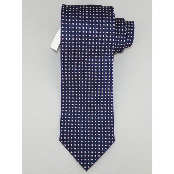HILDITCH & KEY Mens Navy Pink White POLKA DOT Woven Silk Tie England NWT
